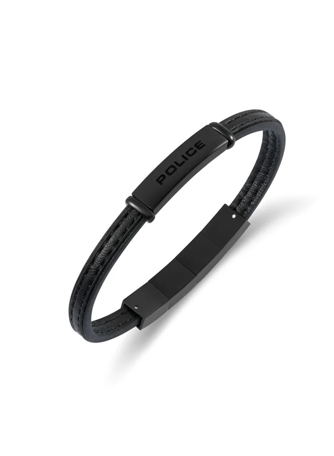 بوليس Recall Black Flat Leather Bracelet for Men