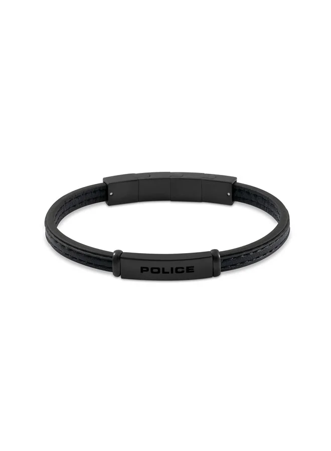 بوليس Recall Black Flat Leather Bracelet for Men