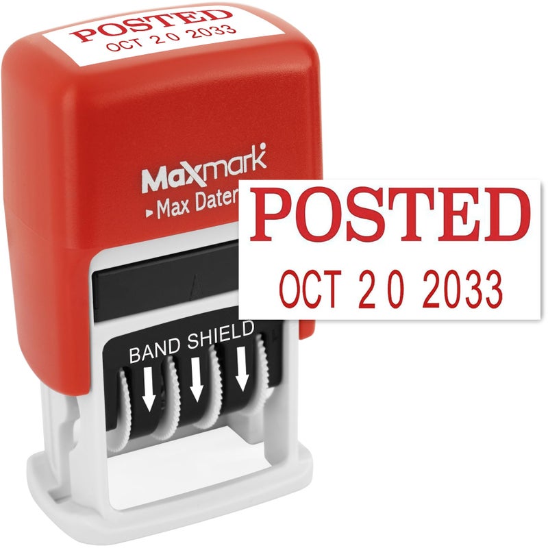 MaxMark SelfInking Rubber Date Office Stamp with Posted Phrase  Date  RED Ink Max Dater II 12Year Band