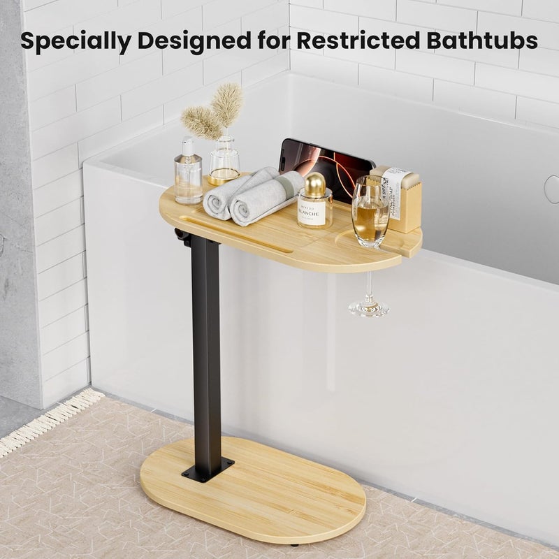 Sunnacate Bamboo Bathtub Table with Adjustable Height, Freestanding Bath Tray Caddy Board Tub Organizer, House Warming Gift, New Home, Anniversary Wedding Gifts, Bridal Shower Gift for Women - Image 2