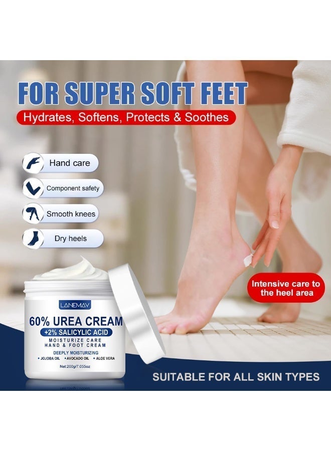 LANEMAY Urea Cream 60% + Salicylic Acid 2% - Hand & Foot Cream for Dry Cracked Heels, Knees, Elbows - Repair & Moisturize, Corn & Callus Remover, Toenail  Softener - Image 2
