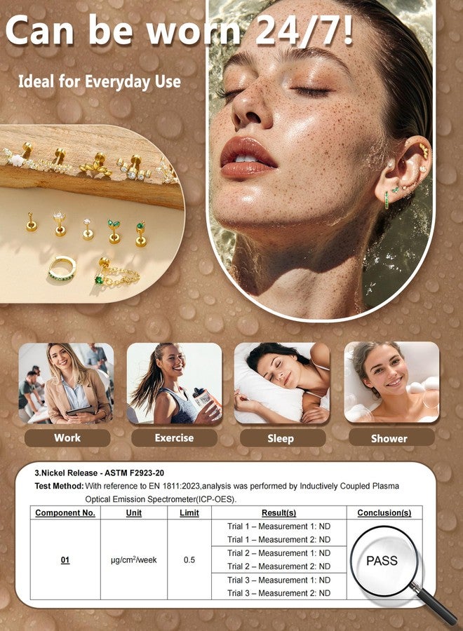 Sanfenly 16 Gauge Cartilage Earrings for Women Flat Back Earrings Hypoallergenic Surgical Stainless Steel Earring Stacks for Multiple Piercing Flatback Stud Hoop Cartilage Earring Set Helix Conch Tragus Daith Piercing Jewelry Gold 12 PCS（Single) - Image 4