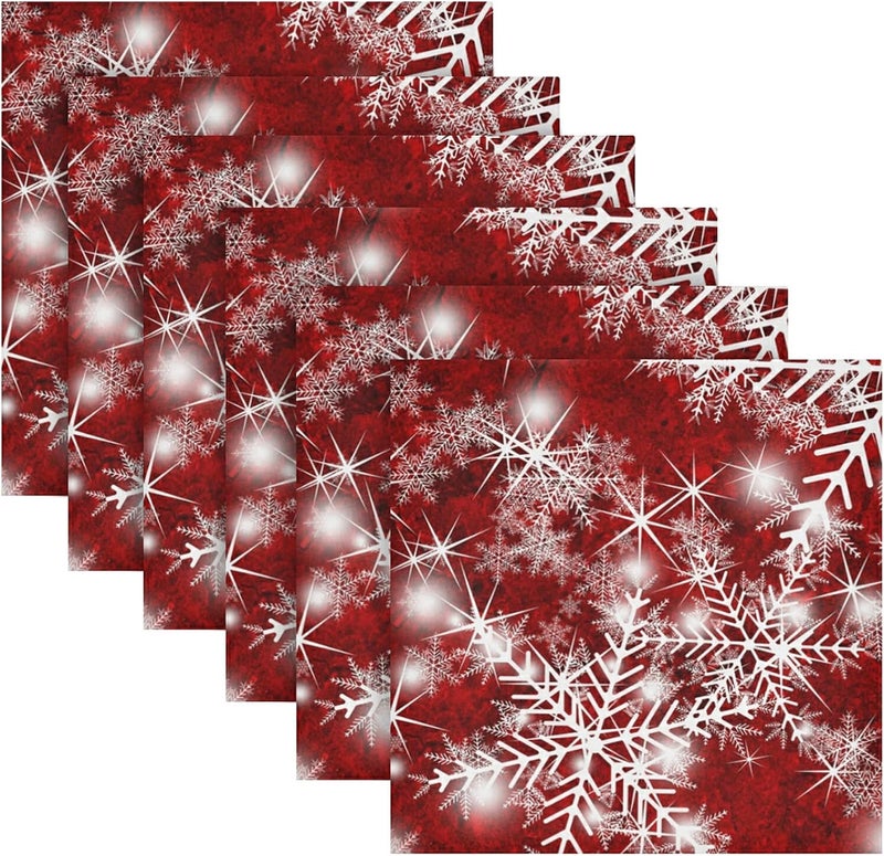 senya Christmas Cloth Napkin Christmas Background with Snowflakes Red Cloth Napkin Set of 6 Washable Reusable Polyester Table Napkins for Family Dinner Party Holiday - Image 1