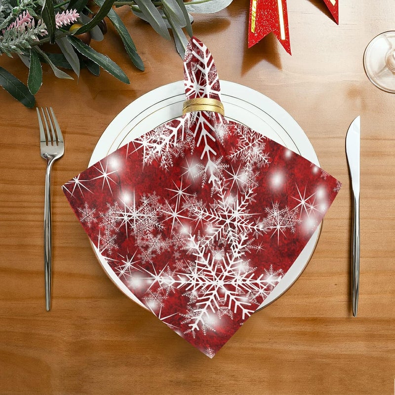 senya Christmas Cloth Napkin Christmas Background with Snowflakes Red Cloth Napkin Set of 6 Washable Reusable Polyester Table Napkins for Family Dinner Party Holiday - Image 3