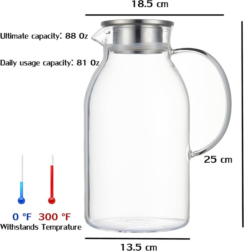Karafu 81 Ounces/2.4 Liter Glass Pitcher with Lid, Heat-resistant Water Jug for Hot/Cold Water, Ice Tea and Juice Beverage - Image 2