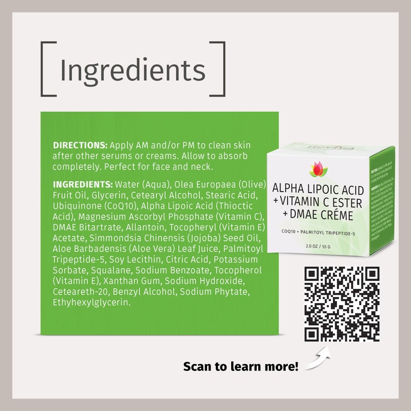 Reviva Labs DMAE Cream with Alpha Lipoic Acid, Vitamin C Ester - DMAE Lift and Firm Cream for Neck and Face - Skin Firming and Moisturizing Cream - Image 5