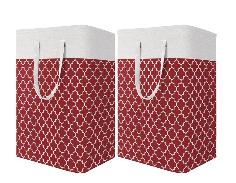 House of Quirk Laundry Hamper 75L Collapsible Large Laundry Baskets with Easy Carry Handles Freestanding Waterproof Clothes Hamper Storage Basket for Toys Clothes Organizer (75Litre, Red) - Image 1
