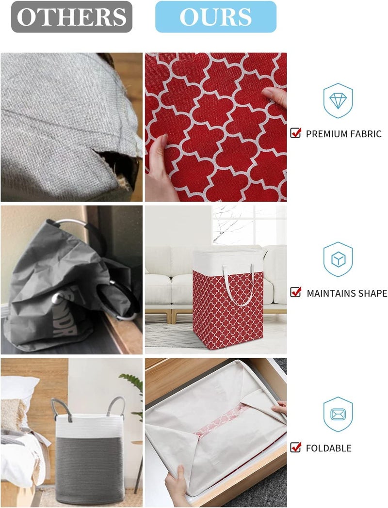 House of Quirk Laundry Hamper 75L Collapsible Large Laundry Baskets with Easy Carry Handles Freestanding Waterproof Clothes Hamper Storage Basket for Toys Clothes Organizer (75Litre, Red) - Image 3