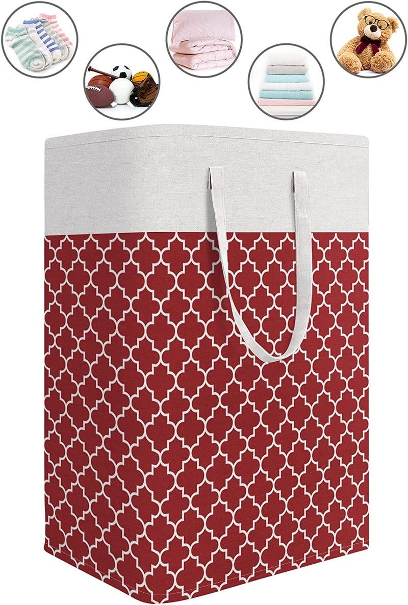 House of Quirk Laundry Hamper 75L Collapsible Large Laundry Baskets with Easy Carry Handles Freestanding Waterproof Clothes Hamper Storage Basket for Toys Clothes Organizer (75Litre, Red) - Image 5