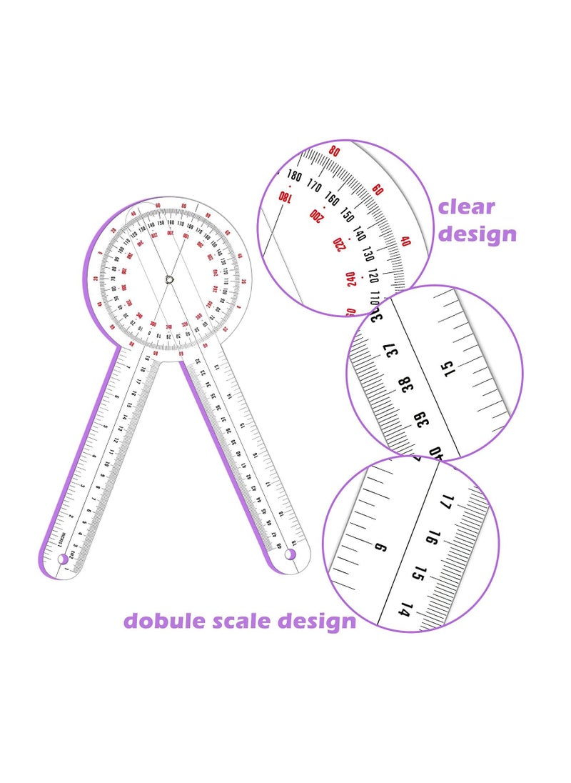 Generic Transparent Goniometer, 12 Inch Orthopedic Angle Ruler Plastic Goniometer 360 Degree for Body Measuring Tape Protractor  - Image 5