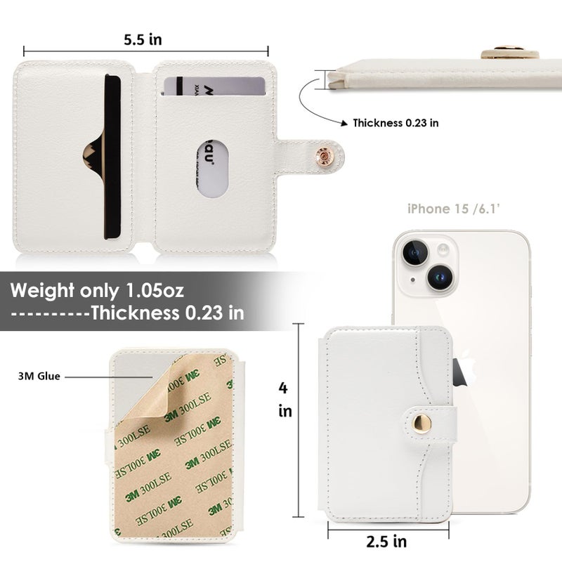 M-Plateau Phone Wallet Stick On, Small Card Holder for Phone Case with Snap Closure and Leather Phone Card Holder for Most Smartphones (White) - Image 2
