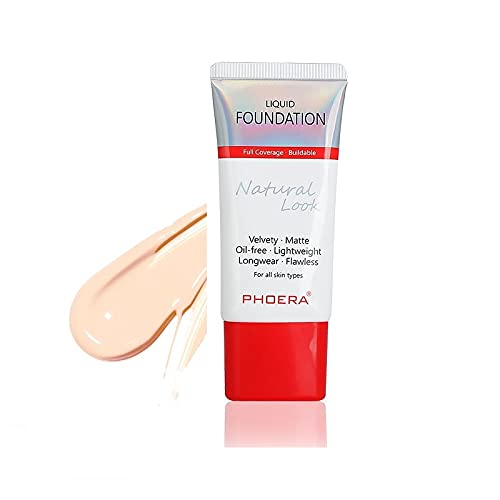 AQUAPURITY PHOERA Full Coverage Foundation New Formula Waterproof Long Lasting Oil Free Velvet Matte Liquid Foundation for Oily Skin Flawless Makeup Base Cream Concealer 101 Porcelain