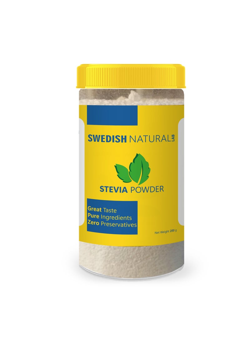 Swedish Natural Stevia Sugar - Best Natural Sweetener Absolutely - Does not leave bitter taste - Free of calories and preservatives 200 grams