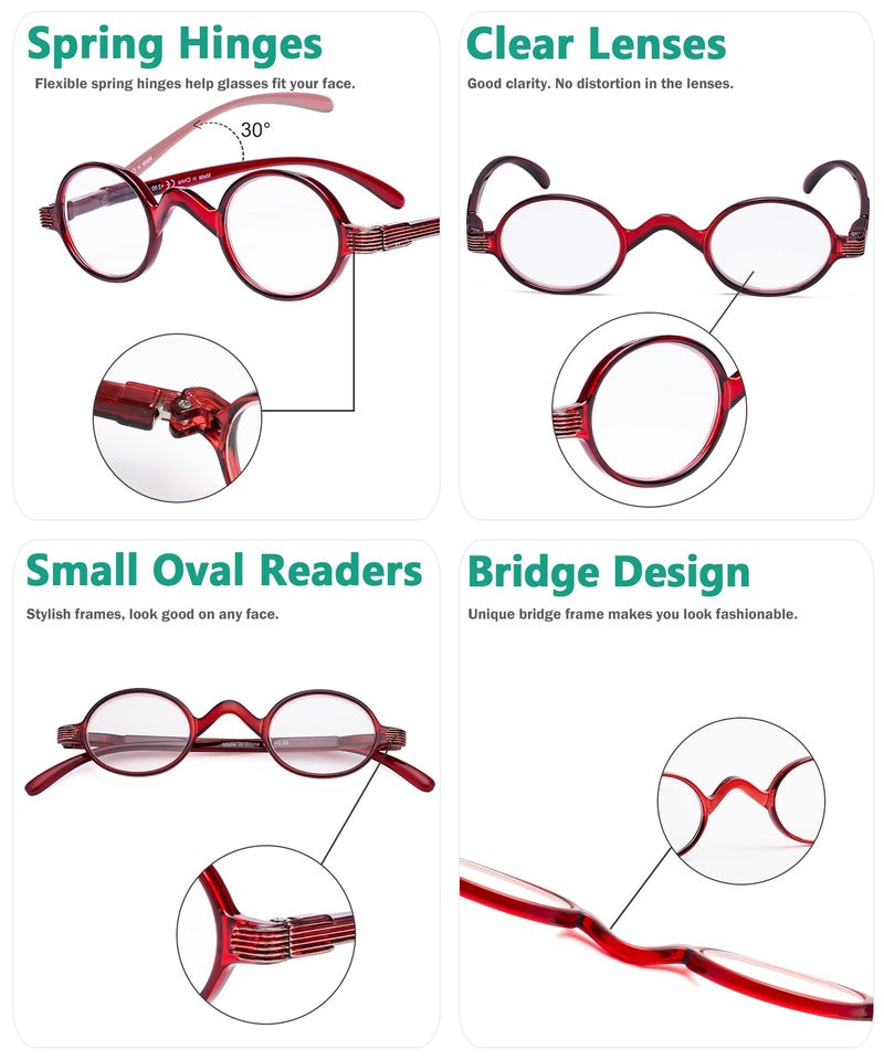 Eyekepper Small Oval Round Reading Glasses Vintage Mini Reader Eyeglasses for Men Women Reading with Spring Hinges Red Frame +0.50 - Image 5