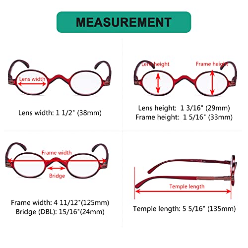 Eyekepper Small Oval Round Reading Glasses Vintage Mini Reader Eyeglasses for Men Women Reading with Spring Hinges Red Frame +0.50 - Image 3