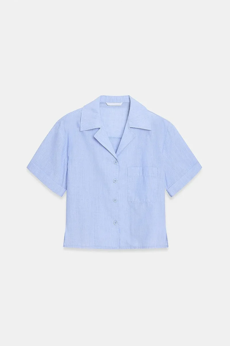 DILVIN Women's Cotton Poplin Crop Shirt