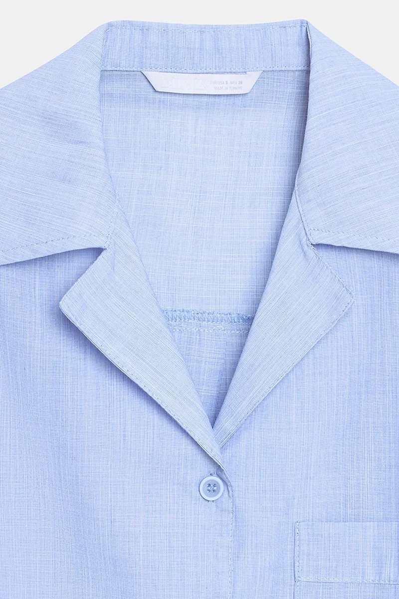 Dilvin Baby Blue DILVIN Women's Cotton Poplin Crop Shirt for Women | Best Price UAE