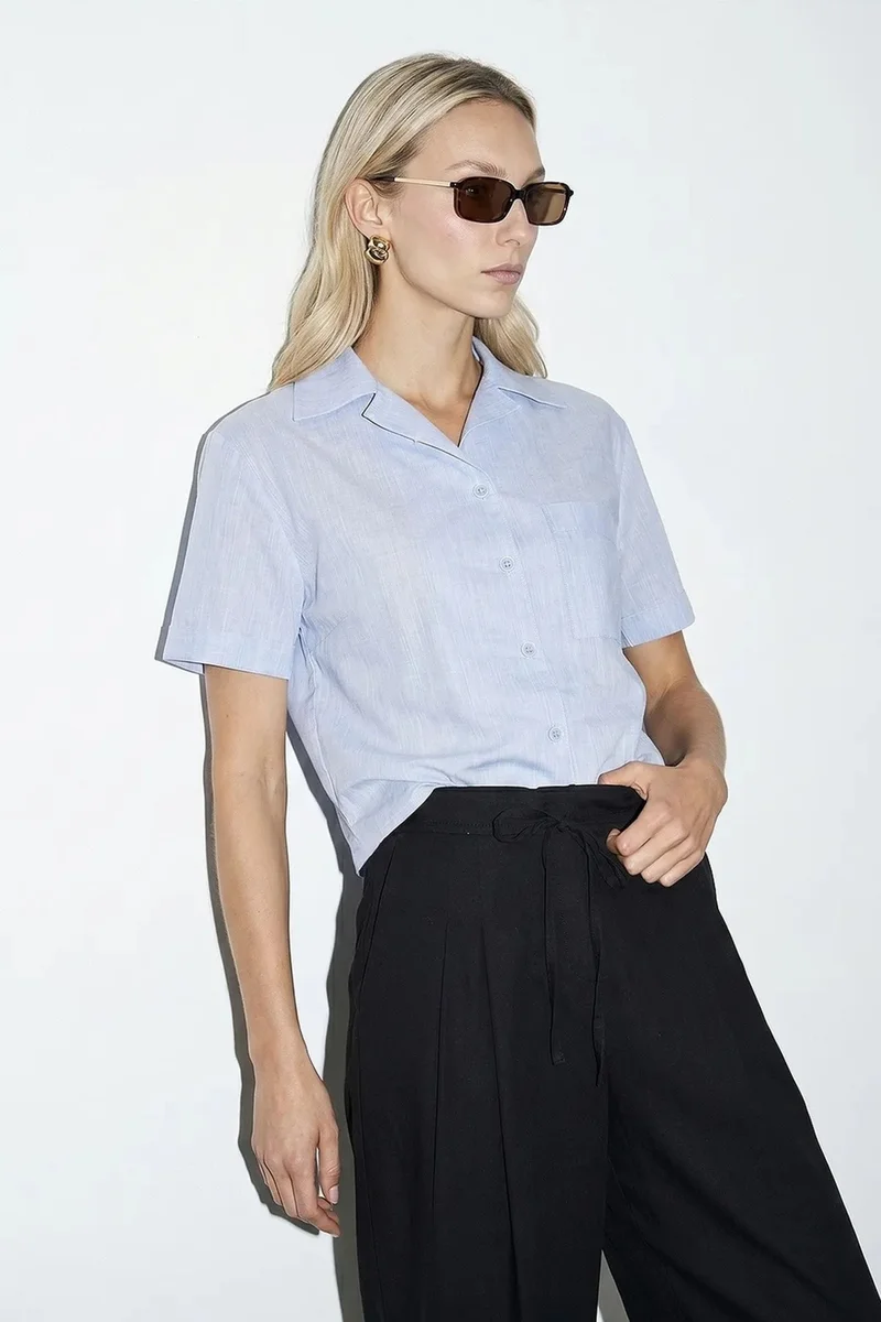 Dilvin Baby Blue DILVIN Women's Cotton Poplin Crop Shirt for Women | Best Price UAE