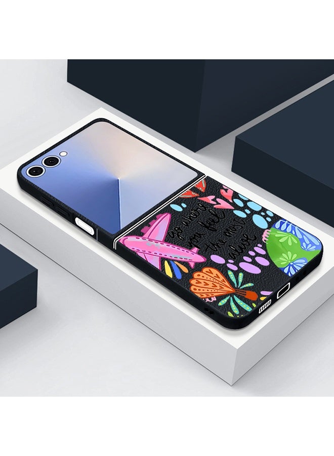 Wffo Compatible with Samsung Galaxy Z Flip 7 Case [Compatible with MagSafe] - Leather Texture Phone Case - Cartoon Airplane Pattern Phone Case - Personalized Graffiti Phone Case - Magnetic Phone Case - TPU Shockproof Protective Case - Black - Image 5