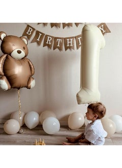 Sowide Beige 40 Inch Number 1 Balloon,Large Self Inflating Cream Foil Number Balloons 0-9 For Boys Girls,White Sand One Balloons For Birthday Party Decorations Supplies  - Image 5
