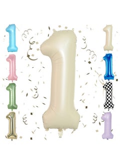 Sowide Beige 40 Inch Number 1 Balloon,Large Self Inflating Cream Foil Number Balloons 0-9 For Boys Girls,White Sand One Balloons For Birthday Party Decorations Supplies  - Image 1