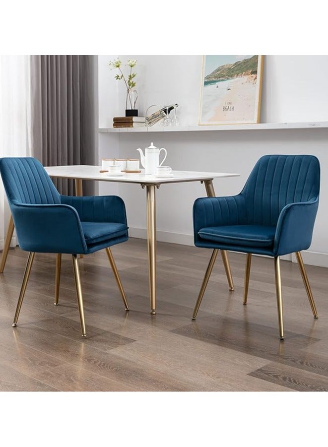 Poppins Home Poppins HOME Five Stars Furniture Elegant Velvet Dining Chair with Golden Metal Legs - Superior Fabric, Removable Washable Cushion, Sturdy Structure, 220lbs Weight Capacity (Blue) Set of 2  - Image 1