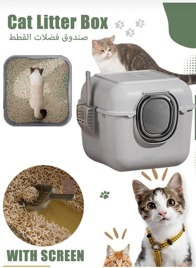 Cat Litter Box, Closed Kitten Toilet Box Large Litter Box with Lid,Enclosed Hooded Cat Litter Box Pan Hooded Sand Basin Training Set with Scoop Odor-proof Splash Cat Litter Proof Filter for Small Medium Large Adult Cats - Image 1