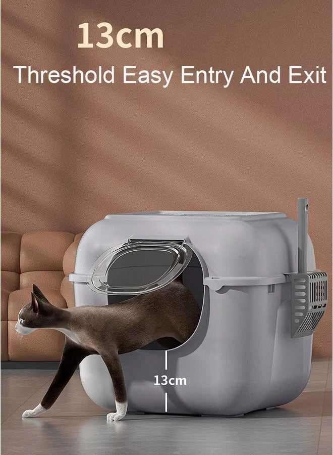 Cat Litter Box, Closed Kitten Toilet Box Large Litter Box with Lid,Enclosed Hooded Cat Litter Box Pan Hooded Sand Basin Training Set with Scoop Odor-proof Splash Cat Litter Proof Filter for Small Medium Large Adult Cats - Image 4