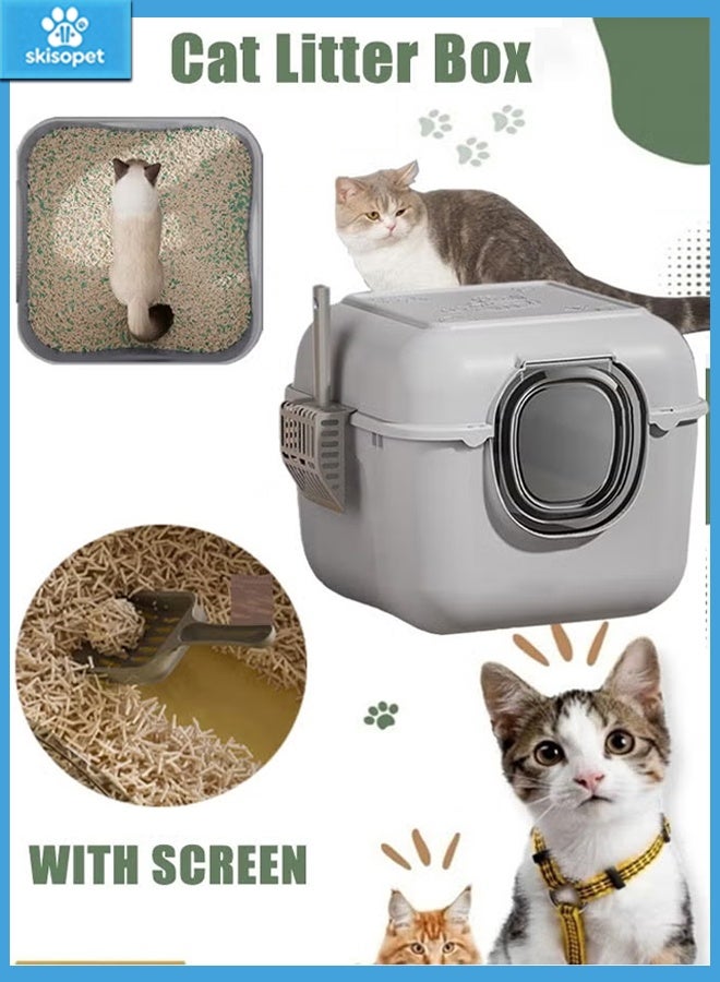 شيزوبيت صندوق فضلات القطط، صندوق مرحاض مغلق للقطط، صندوق فضلات كبير مع غطاء، صندوق فضلات القطط مغلق بغطاء للرأس، مجموعة تدريب لحوض الرمل مع مغرفة مقاومة للرائحة، فلتر مقاوم لفضلات القطط الصغيرة والمتوسطة والكبيرة - Image 1