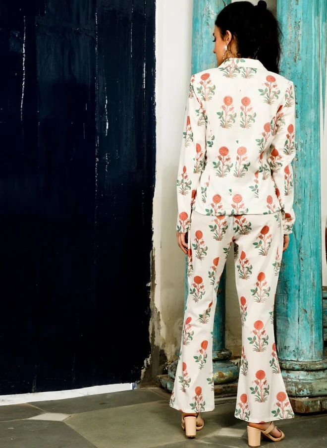 AKS  Floral Printed Pure Cotton Blazer and Trousers Set for Women for Women | Best Price UAE