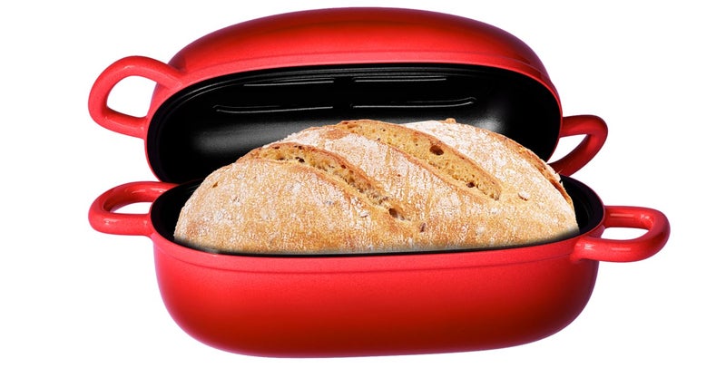 PROCHOP Dutch Oven for Bread Baking 9x6 Inch - 2.5QT Bread Pans for Homemade Bread Cast Iron Bread Pan Dutch Oven Loaf Pan with Lid and Loop Handles for Homemade Breadmaking, Red - Image 1