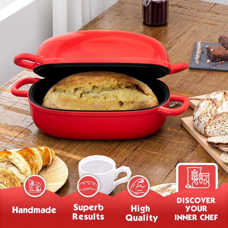 PROCHOP Dutch Oven for Bread Baking 9x6 Inch - 2.5QT Bread Pans for Homemade Bread Cast Iron Bread Pan Dutch Oven Loaf Pan with Lid and Loop Handles for Homemade Breadmaking, Red - Image 2
