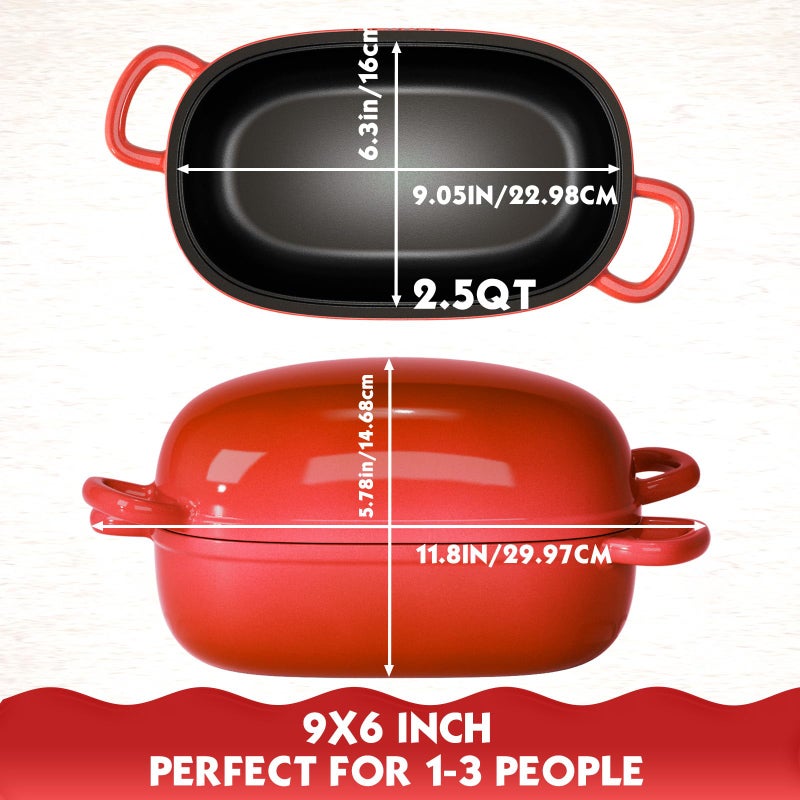 PROCHOP Dutch Oven for Bread Baking 9x6 Inch - 2.5QT Bread Pans for Homemade Bread Cast Iron Bread Pan Dutch Oven Loaf Pan with Lid and Loop Handles for Homemade Breadmaking, Red - Image 3