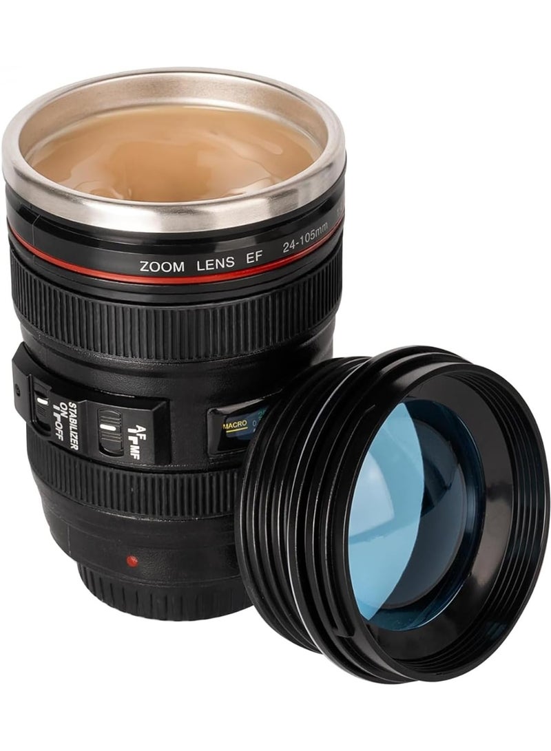 Camera Lens Coffee Mug,Travel Coffee Cup,Stainless Steel Lens Mug Thermos Camera Mugs with Lid,Cool Gifts for Photographers Men and Women - Image 1