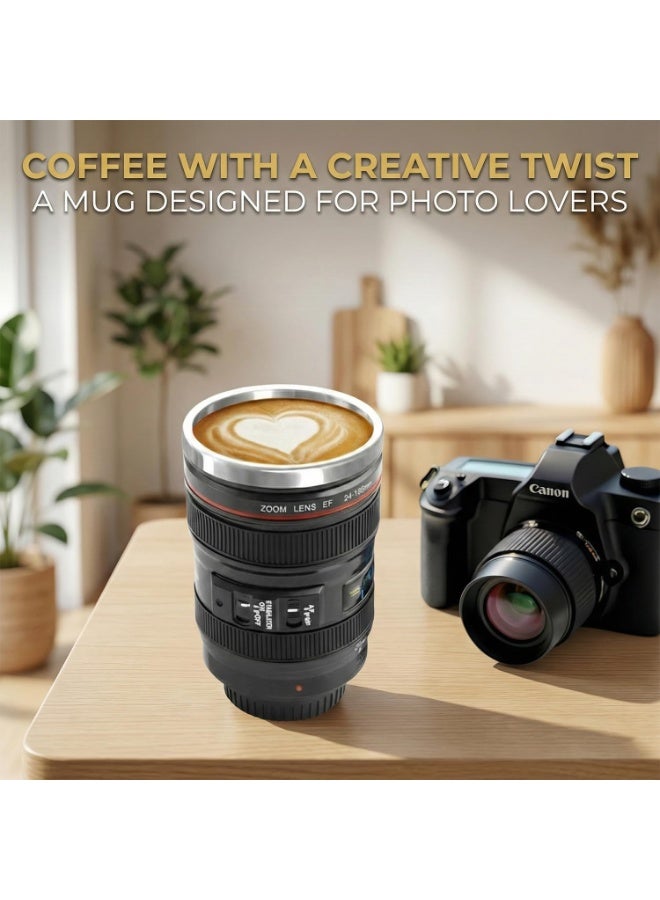 Camera Lens Coffee Mug,Travel Coffee Cup,Stainless Steel Lens Mug Thermos Camera Mugs with Lid,Cool Gifts for Photographers Men and Women - Image 3