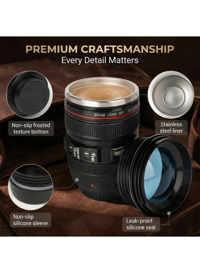 Camera Lens Coffee Mug,Travel Coffee Cup,Stainless Steel Lens Mug Thermos Camera Mugs with Lid,Cool Gifts for Photographers Men and Women - Image 4