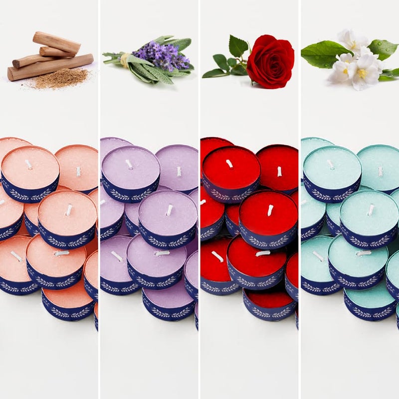 ThinkArtDecor ThinkArtDecor Scented Tea Lights Candles for Home Decor Aroma Therapy Tealight 5 Hours Each Jasmine Rose Lavender Sage Sandalwood 4 Fragrance Set of 48 Tea Light