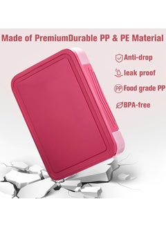 Perfin Bento Box, Lunch Box for Kids, Bento Lunch Box Kids Adults，With Fork Spoon,Food-Safe Leakproof 5 Compartments and 1 Salad Dressing Containers,1330 ML (Pink)  - Image 4