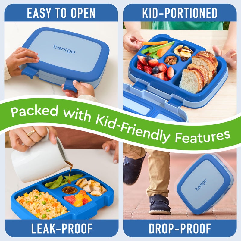 Bentgo Kids Bento-Style 5-Compartment Leak-Proof Lunch Box - Ideal Portion Sizes for Ages 3 to 7 - Durable, Drop-Proof, Dishwasher Safe, PFAS & BPA-Free & Made with Food-Safe Materials (Blue) - Image 4