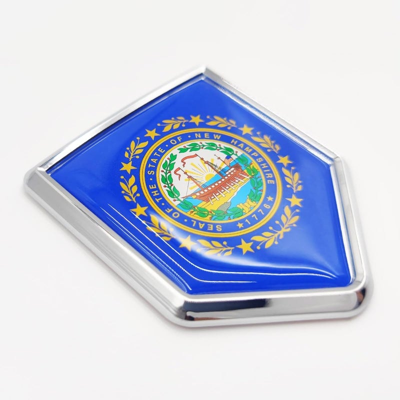 Overdecor New Hampshire Flag Decal Stickers Car Emblem New Hampshire Car Accessories Decorations Chrome Shield Flag Sticker Decals for Cars Truck Vehicles, 2 Pack - Image 1