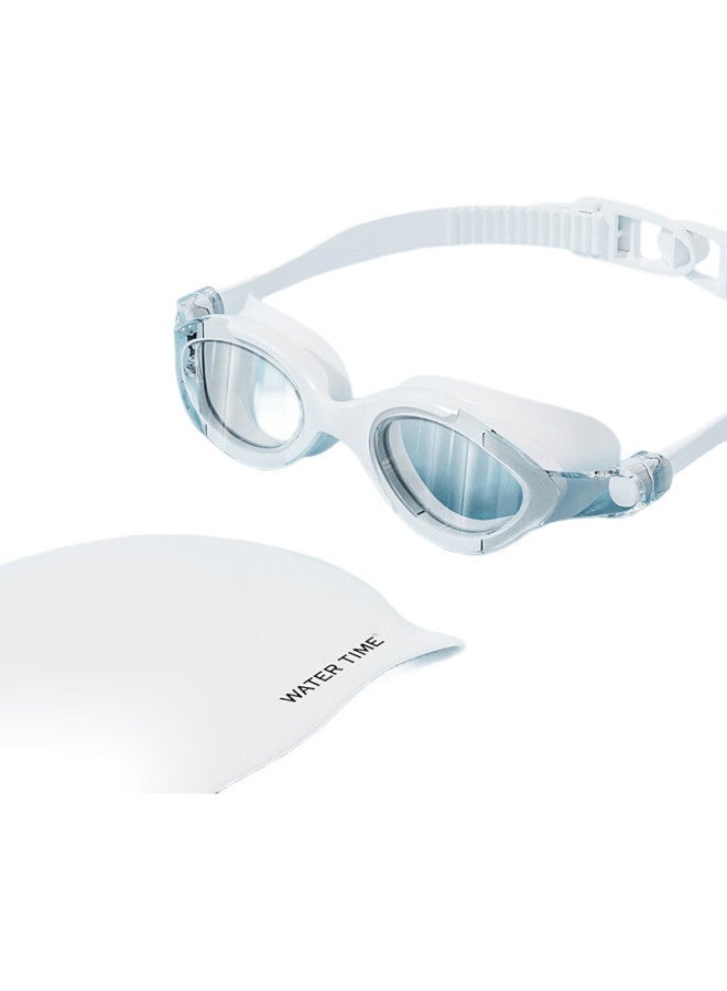 WATERTIME Swimming Goggles, Anti-Fog Swim Glasses For Men And Women, Waterproof Large Frame Swimming Glasses, Silicone Swim Cap Set, White - Image 2