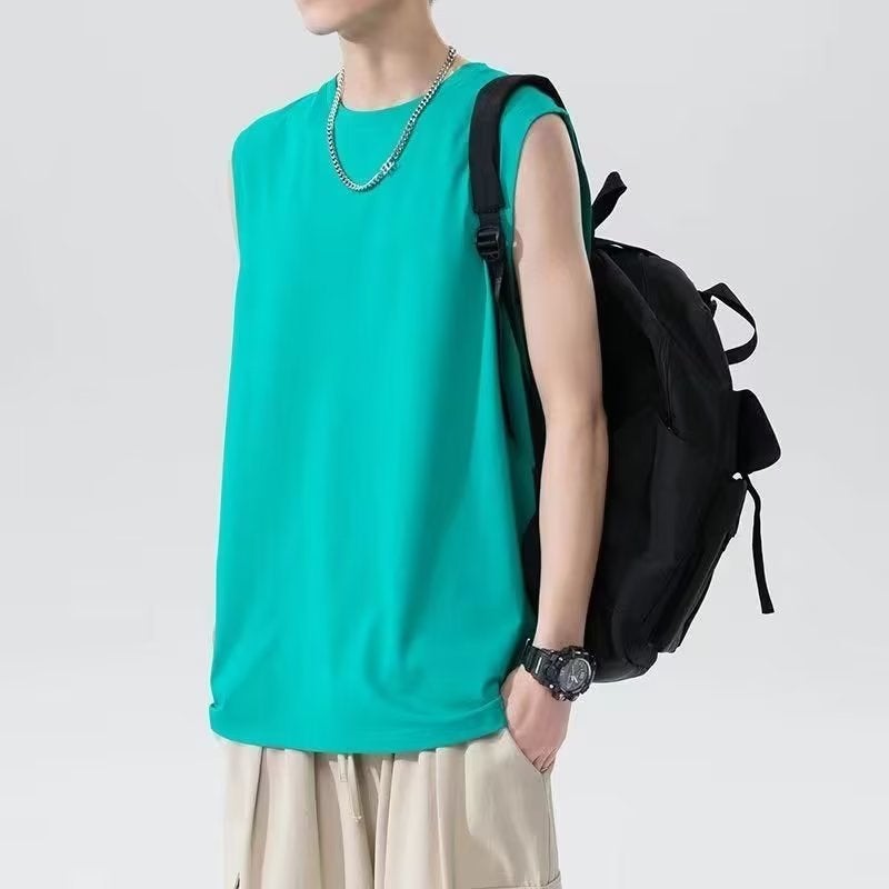Mens Sleeveless Summer Gym Vest White Aqua 