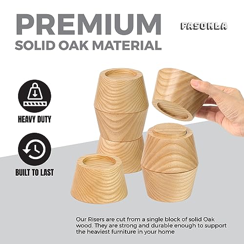FASONLA Bed Risers (Set of 4) Furniture Risers Lifts Height 2", Oak Solid Wooden Risers for Bed, Furniture Risers with Non-Slip Recessed Hole (Monolithic Wood, 4pcs-2" Hight-Natural) - Image 4