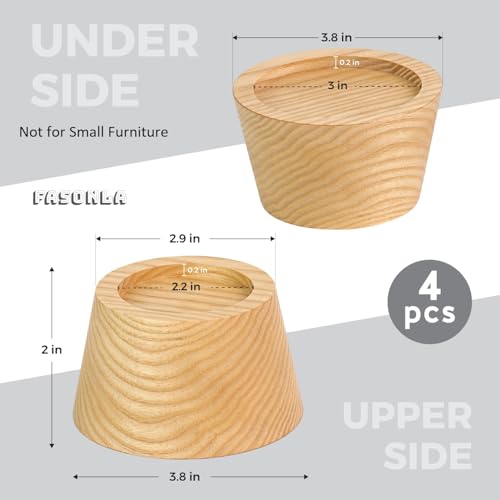 FASONLA Bed Risers (Set of 4) Furniture Risers Lifts Height 2", Oak Solid Wooden Risers for Bed, Furniture Risers with Non-Slip Recessed Hole (Monolithic Wood, 4pcs-2" Hight-Natural) - Image 3
