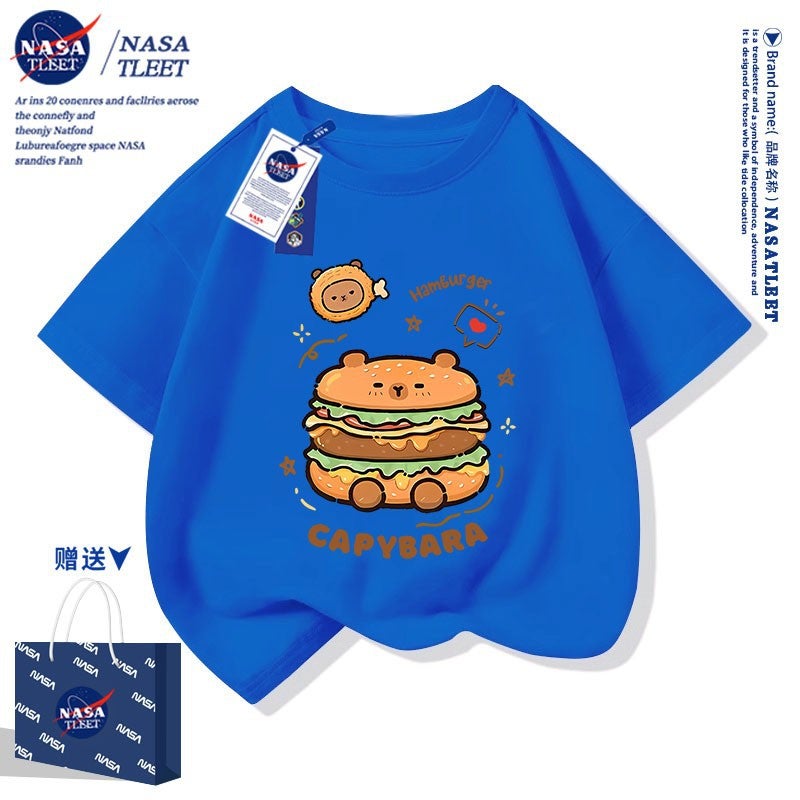 Nasa Co-Branded Kapibala Cotton Base Shirt New Cartoon Printed Cotton Short-Sleeved Trendy Brand Fashionable T-Shirt - Image 5