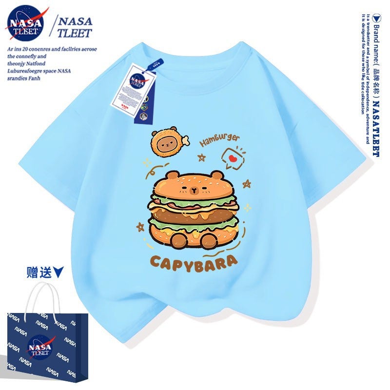 Nasa Co-Branded Kapibala Cotton Base Shirt New Cartoon Printed Cotton Short-Sleeved Trendy Brand Fashionable T-Shirt - Image 3
