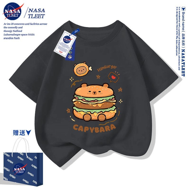 Nasa Co-Branded Kapibala Cotton Base Shirt New Cartoon Printed Cotton Short-Sleeved Trendy Brand Fashionable T-Shirt - Image 4