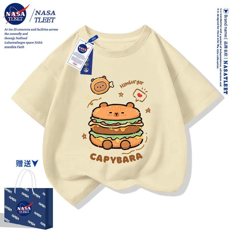 Nasa Co-Branded Kapibala Cotton Base Shirt New Cartoon Printed Cotton Short-Sleeved Trendy Brand Fashionable T-Shirt - Image 1