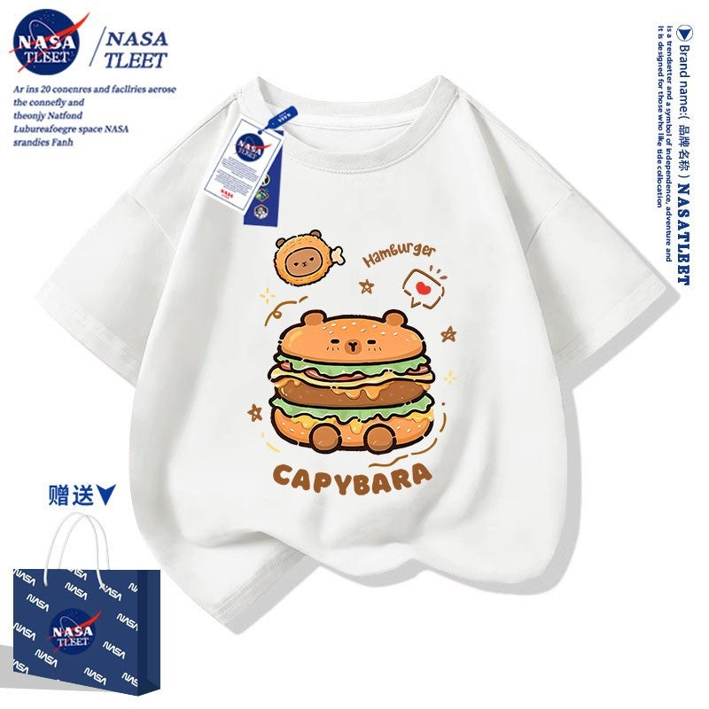 Nasa Co-Branded Kapibala Cotton Base Shirt New Cartoon Printed Cotton Short-Sleeved Trendy Brand Fashionable T-Shirt - Image 2