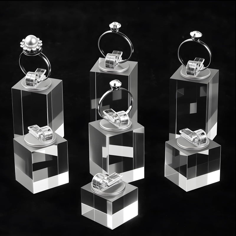 Zyghjort 7 Pcs Clear Ring Holder Crystal Acrylic Cube Ring Display Stand for Jewelry Showcase Engagement Wedding Rings Perfect for Store Countertop Photography and Gift Presentation - Image 3